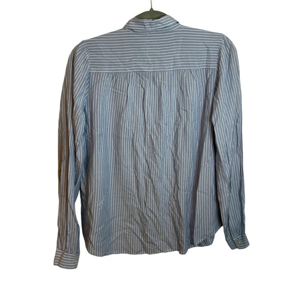 Loft Baby Blue Striped Puff Sleeve Button Down - Picture 2 of 4